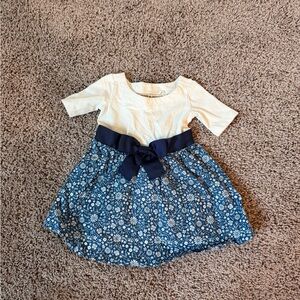 Hope & Henry Elegant Cream and Blue Floral Baby Dress